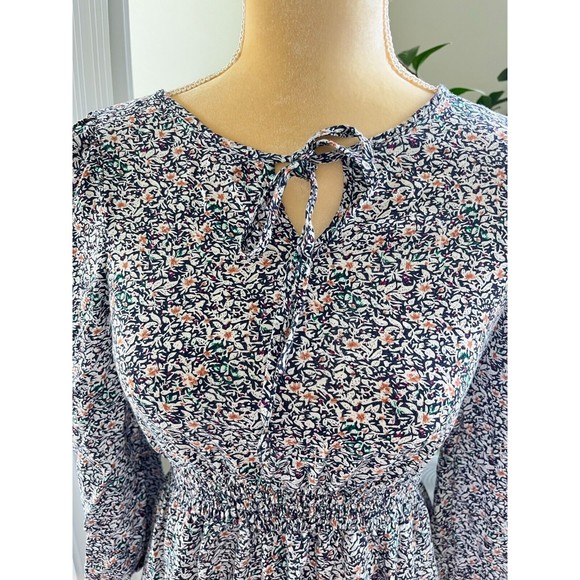 Indigo Rose Floral Midi Dress Long Sleeve Tie Front Layered Elastic Waist Sz S - Picture 5 of 16